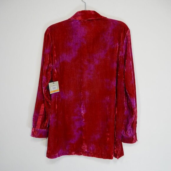 JOHN MARK Point Collar Button Front Tunic Top Size S Red Pink Tie Dye Velvet NEW - Picture 7 of 8
